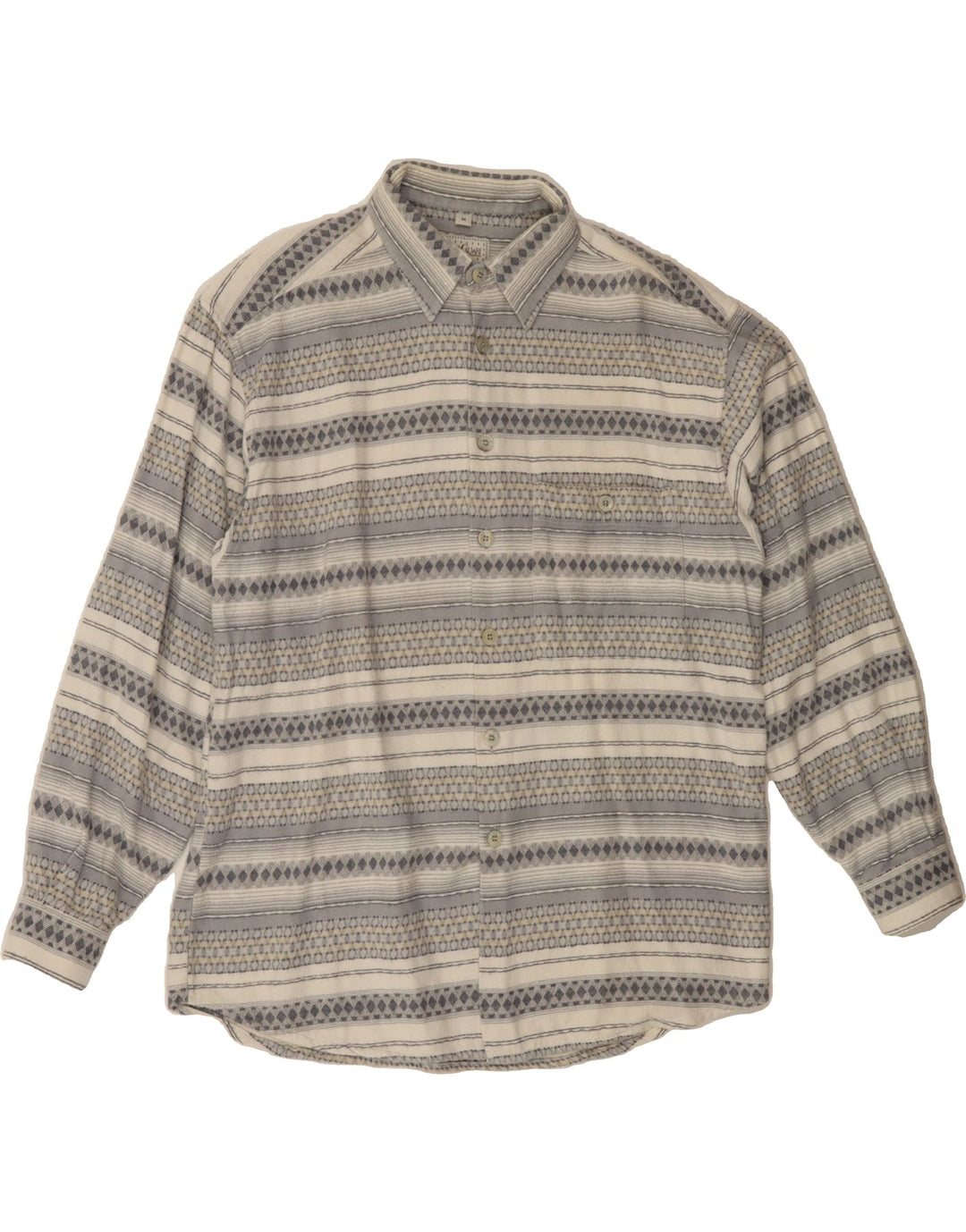 PACO CALVARI Mens Flannel Shirt Medium Grey Fair Isle Cotton Vintage Paco Calvari and Second-Hand Paco Calvari from Messina Hembry 
