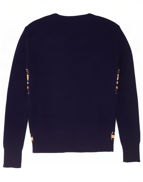 Sweter damski w stylu vintage z dekoltem w kształcie litery V, UK 12, średni granatowy Fair Isle