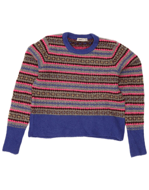 Damski sweter ZARA z okrągłym dekoltem UK 10 Small Multicolored Fair Isle