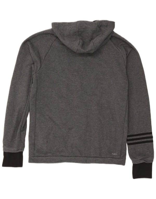 Adidas Męski sweter z kapturem Climalite i zamkiem błyskawicznym, duży, szary, z blokami kolorów, bawełniany