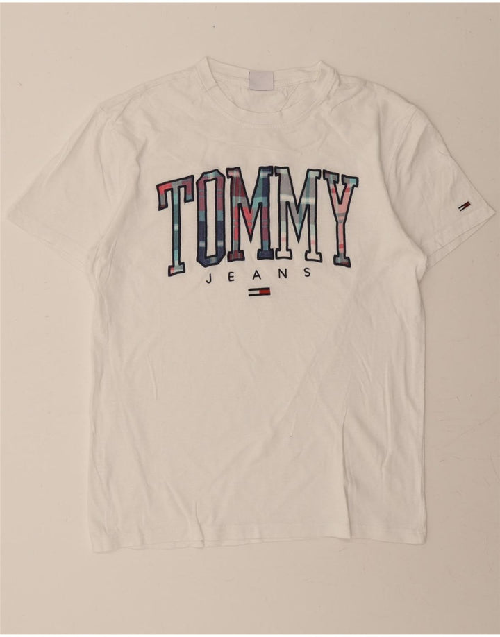 TOMMY HILFIGER Mens Graphic T-Shirt Top Medium White Vintage Tommy Hilfiger and Second-Hand Tommy Hilfiger from Messina Hembry 