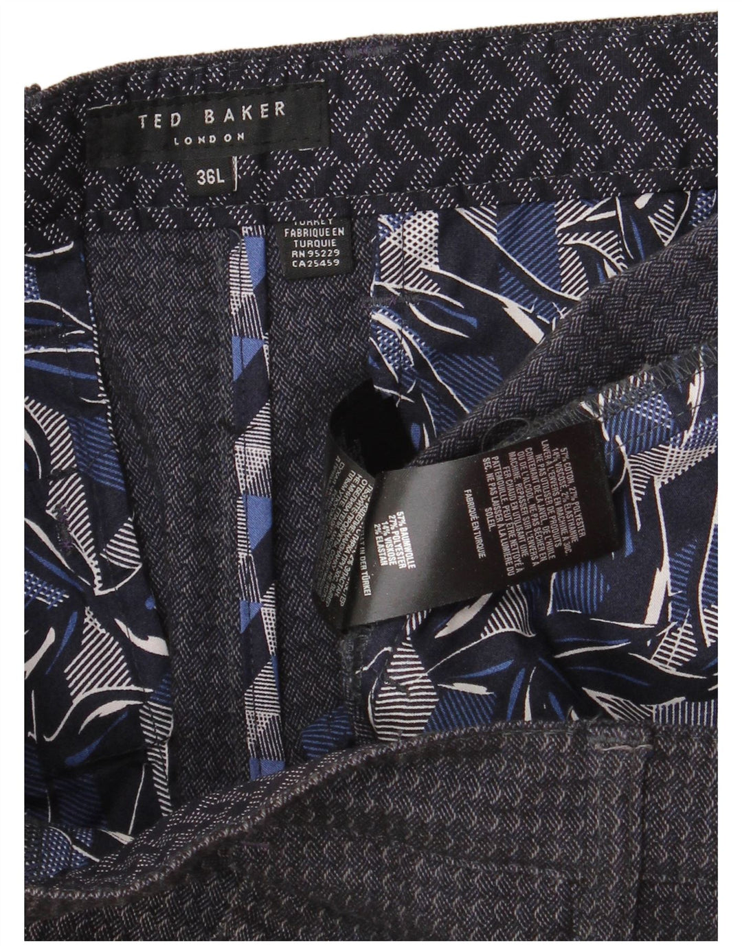 Męskie spodnie garniturowe slim fit TED BAKER W36 L33 Granatowa, geometryczna bawełna