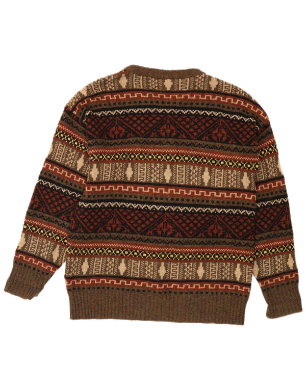 Damski sweter z okrągłym dekoltem ESKIMO UK 18 XL Brązowy Fair Isle, nowa wełna