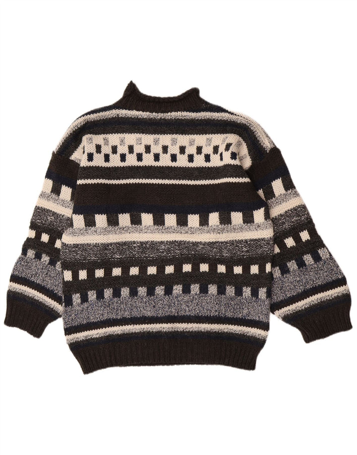 Vintage męski sweter z golfem, średniej wielobarwnej geometrycznej wełny