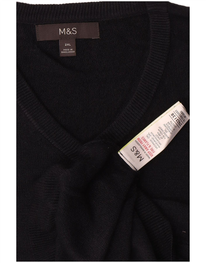 Marks & Spencer Męski sweter z dekoltem w kształcie litery V, 2XL, czarny akryl