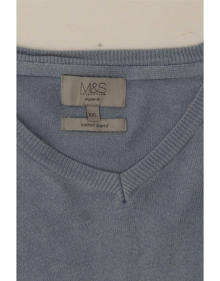 Marks & Spencer Męski sweter o regularnym kroju z dekoltem w kształcie litery V, 2XL, niebieski, bawełniany