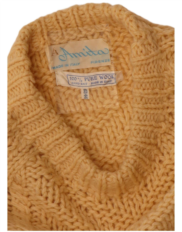 Sweter damski w stylu vintage z okrągłym dekoltem IT 42/44 Średni beżowy wełniany