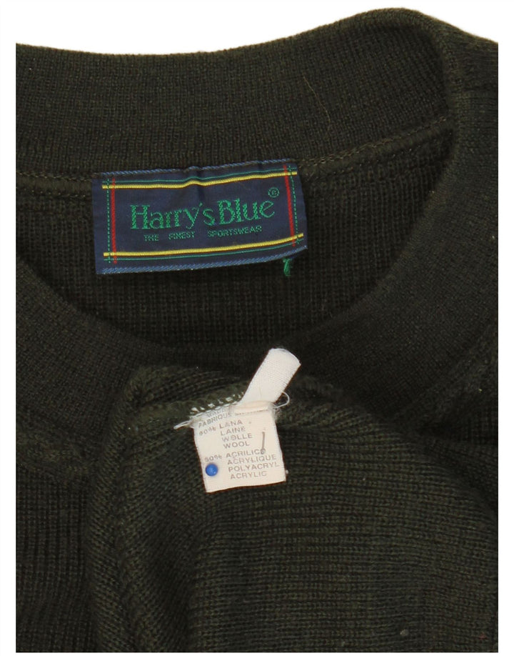 Męski sweter z okrągłym dekoltem w stylu VINTAGE, duża wełna khaki