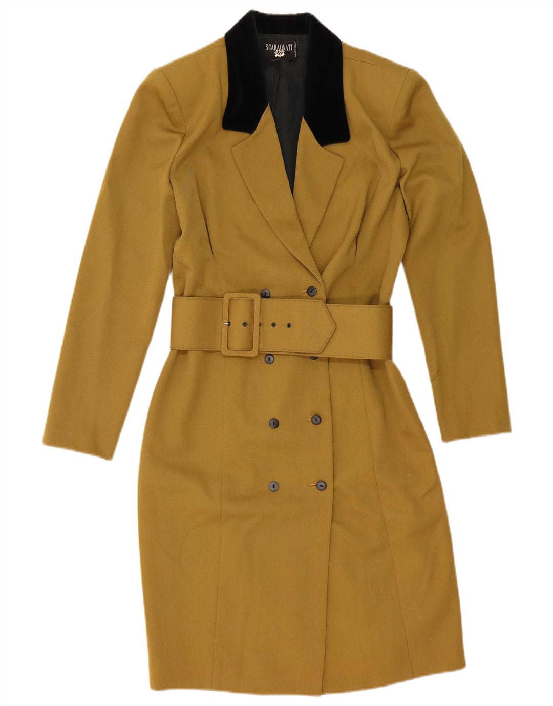Dwurzędowy płaszcz damski w stylu vintage IT 44, wełna w kolorze średniego khaki