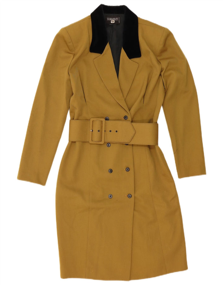 Dwurzędowy płaszcz damski w stylu vintage IT 44, wełna w kolorze średniego khaki