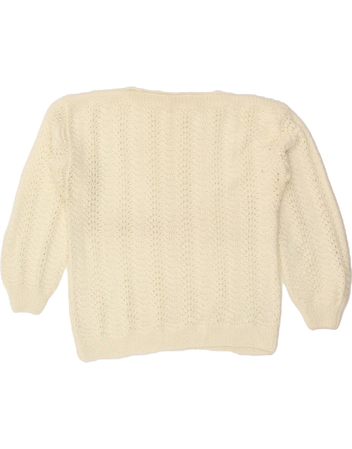 VINTAGE Womens Boat Neck Jumper Sweater UK 14 Medium White Vintage Vintage and Second-Hand Vintage from Messina Hembry 