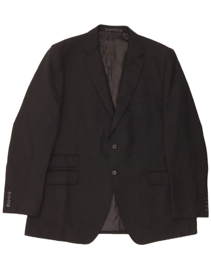 Marks & Spencer Męska marynarka zapinana na 2 guziki, rozmiar 46 XL, czarna, poliestrowa