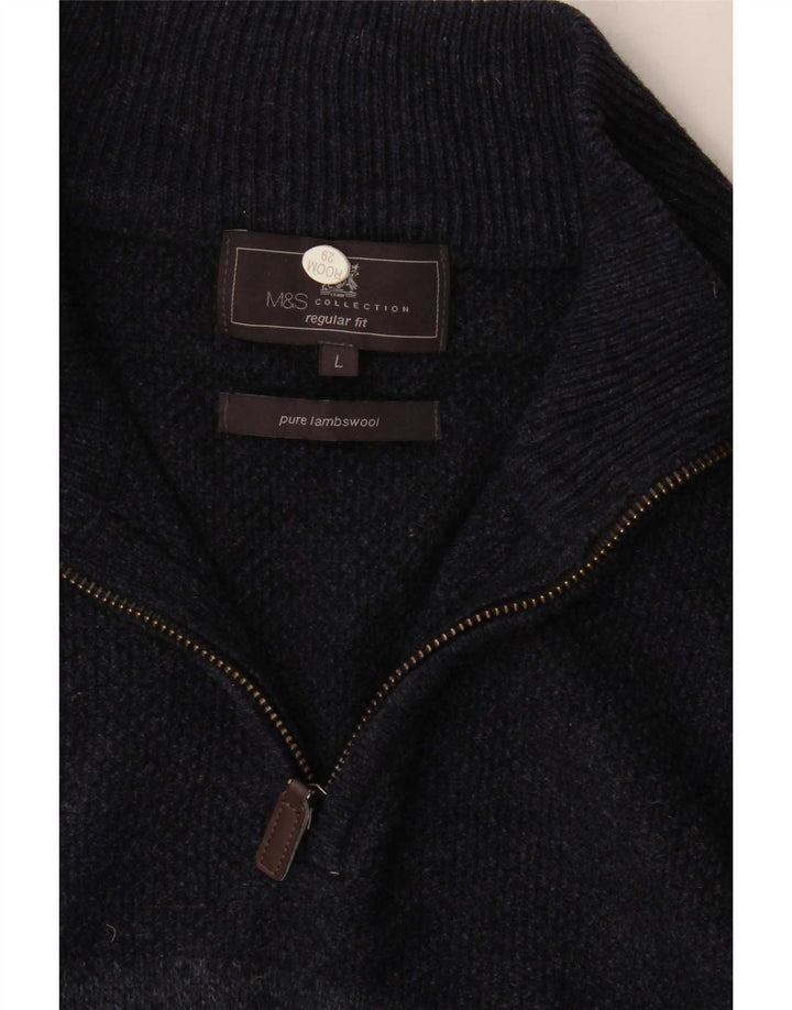Marks & Spencer Męski sweter z zamkiem błyskawicznym, duży, granatowy, z blokami kolorów
