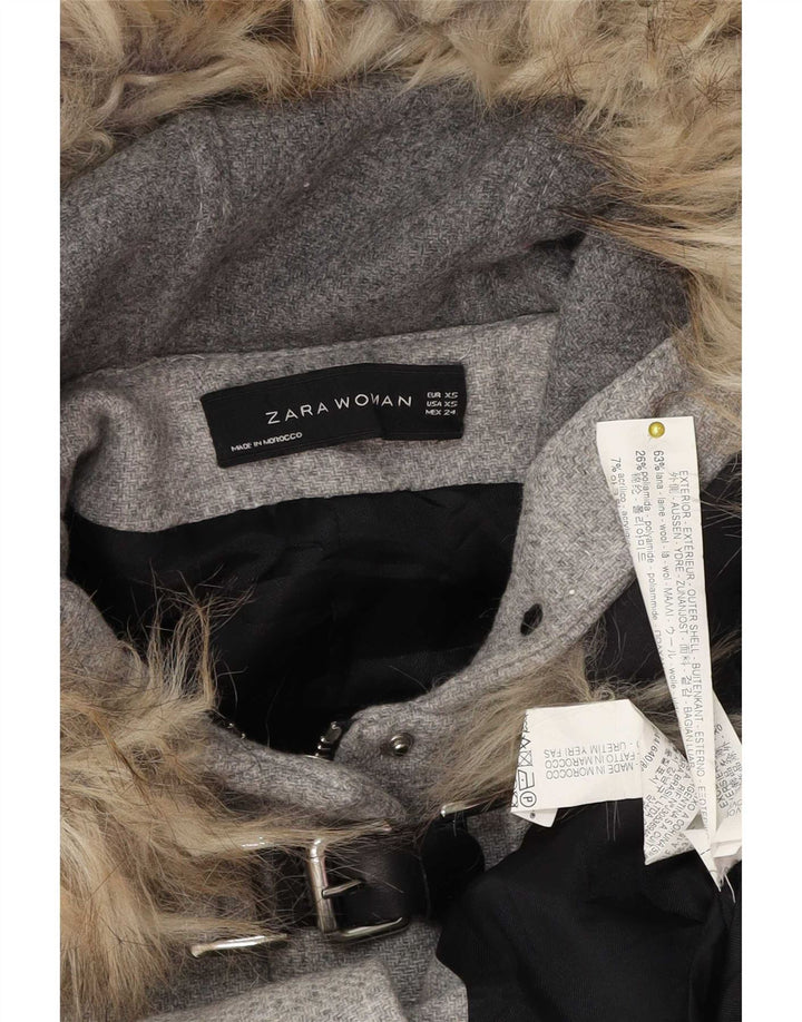 Damska kurtka typu oversize z kapturem Zara UK 6 XS, szara wełna