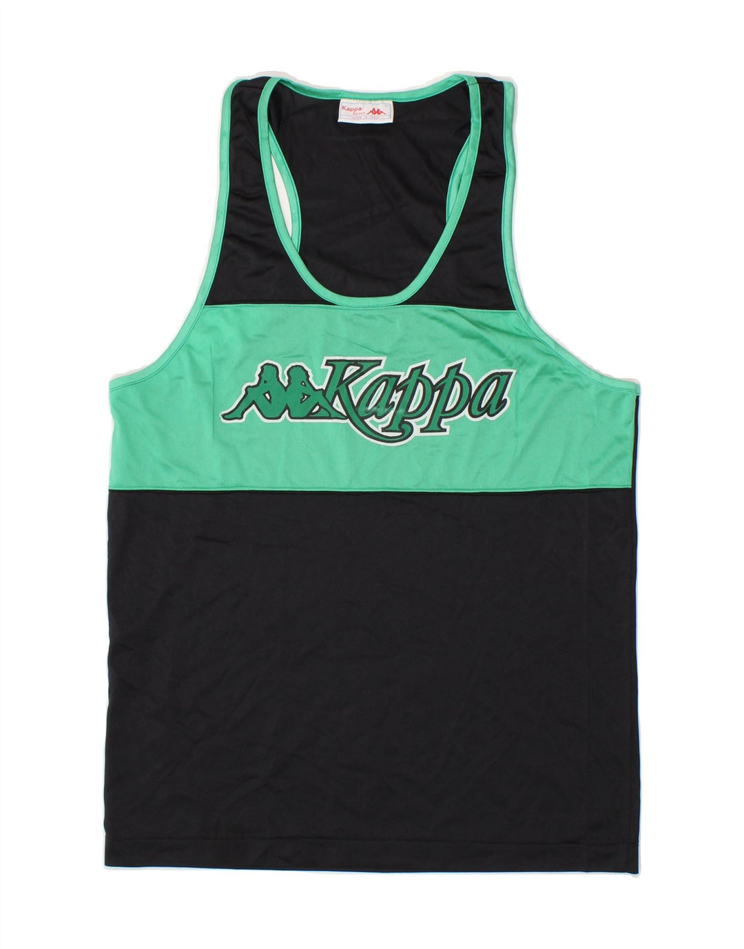 KAPPA Womens Graphic Vest Top UK 16 Large Black Colourblock Polyamide Vintage Kappa and Second-Hand Kappa from Messina Hembry 