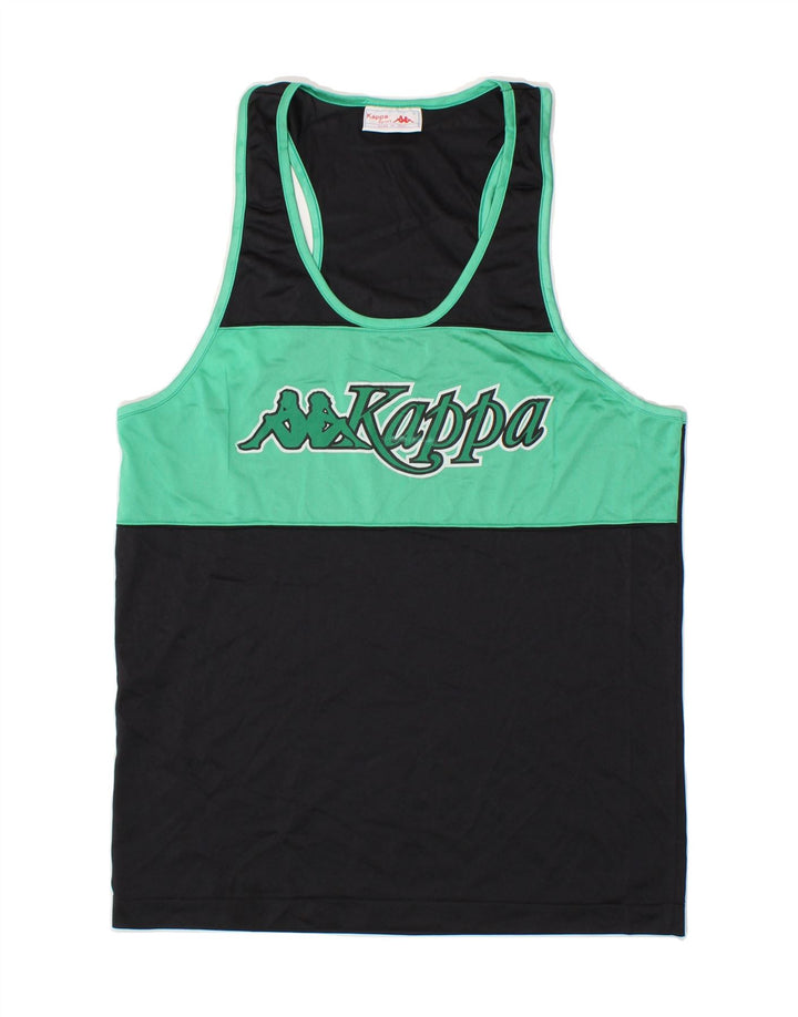 KAPPA Womens Graphic Vest Top UK 16 Large Black Colourblock Polyamide Vintage Kappa and Second-Hand Kappa from Messina Hembry 