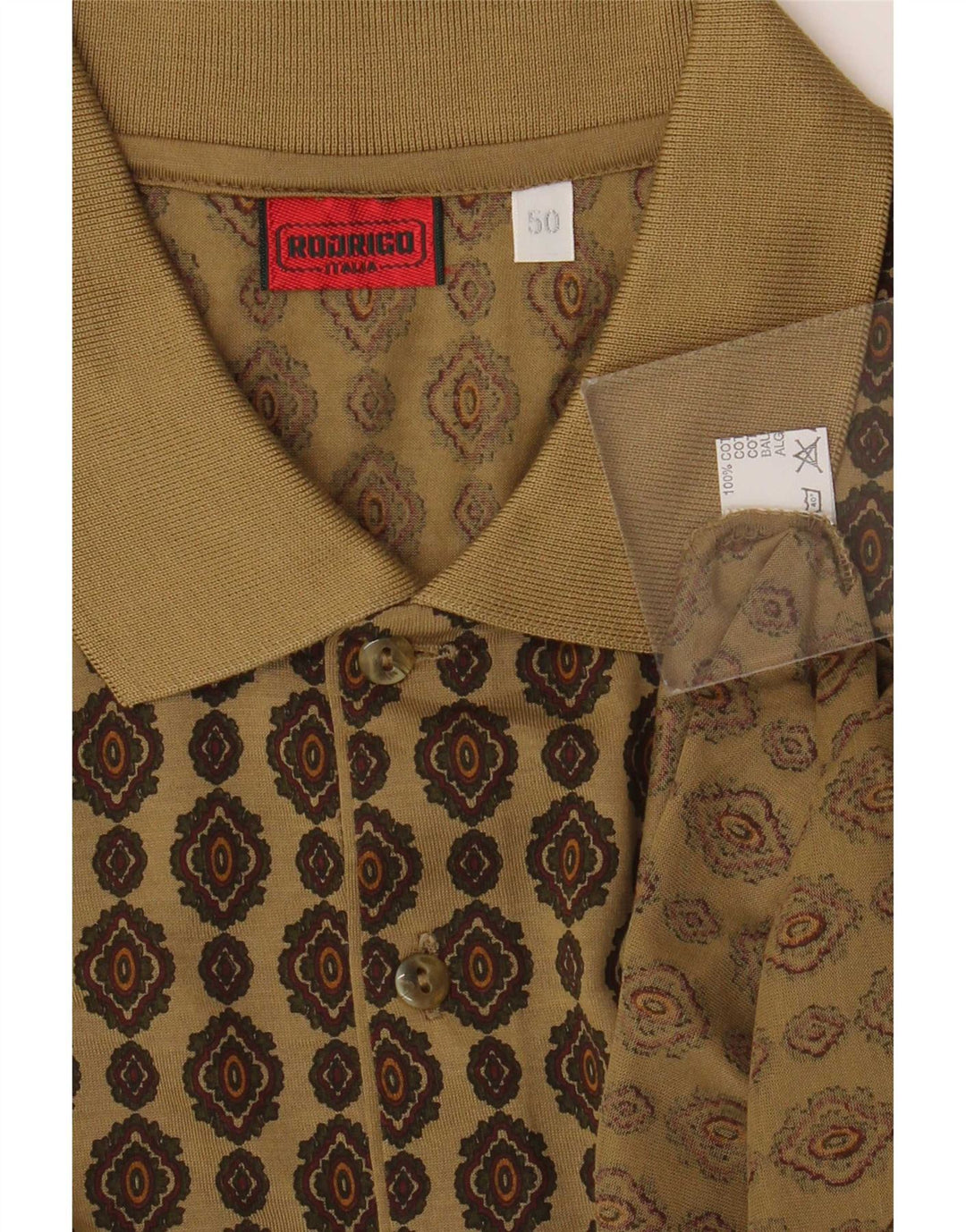 Męska koszulka polo Rodrigo IT 50, średnia, khaki, geometryczna bawełna