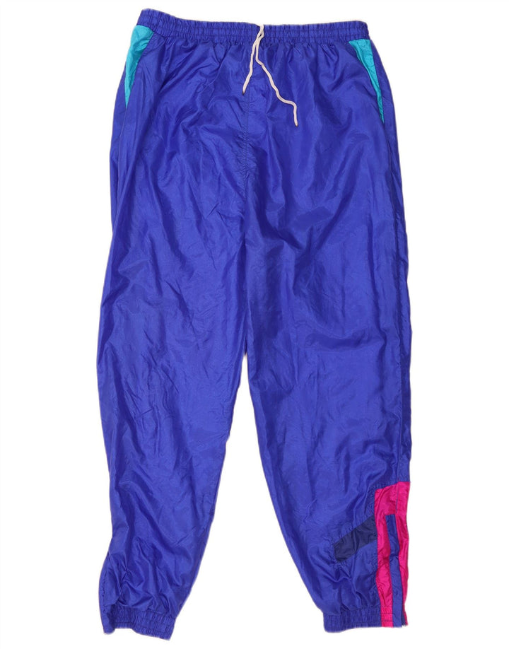 Męskie spodnie dresowe w stylu vintage Joggery, duży niebieski poliamid z blokami kolorów