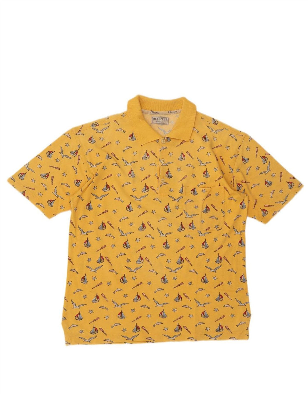BLUSTER Mens Abstract Pattern Polo Shirt Large Yellow