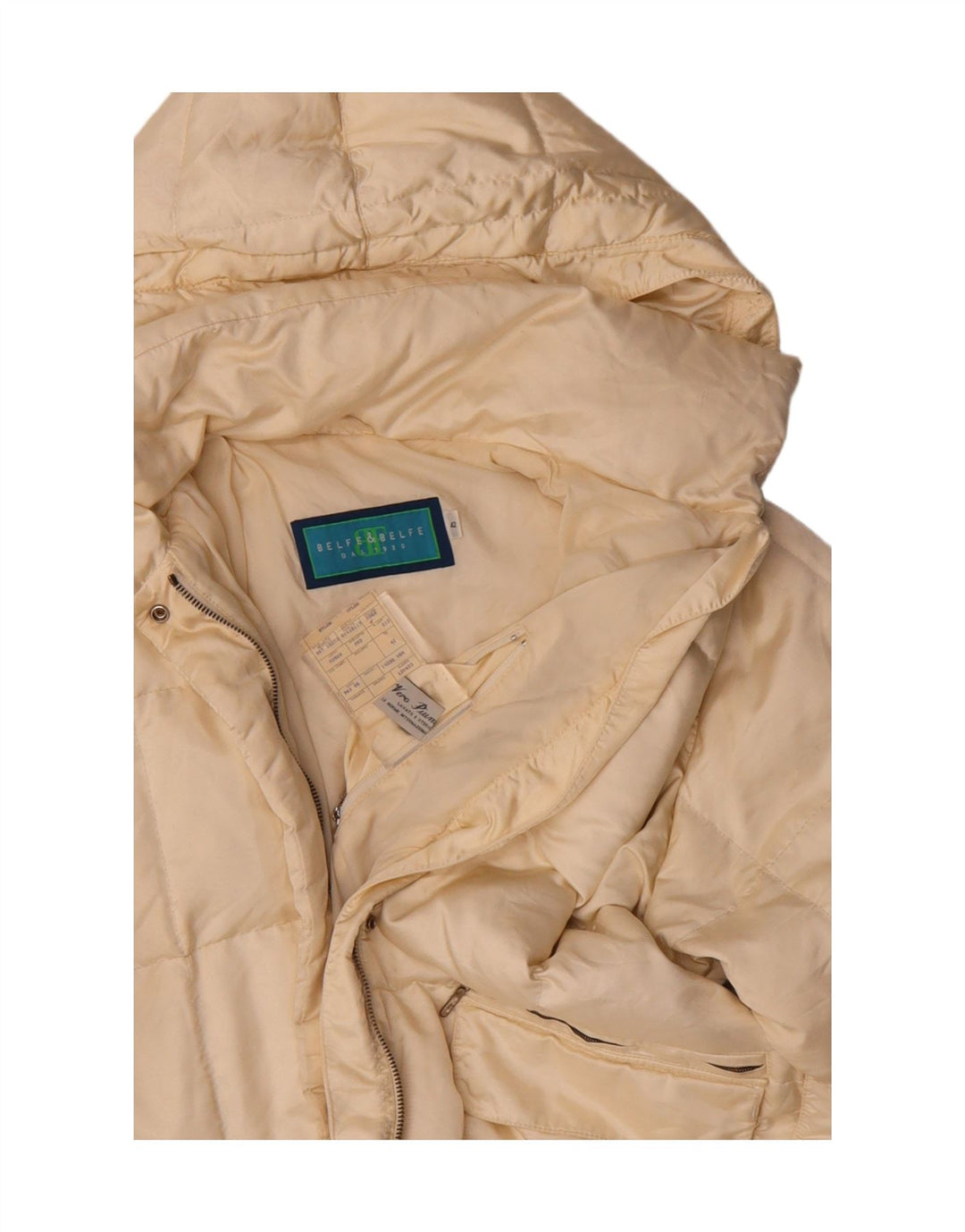 BELFE & BELFE Womens Hooded Padded Jacket IT 42 Medium Beige Polyamide Vintage Belfe & Belfe and Second-Hand Belfe & Belfe from Messina Hembry 