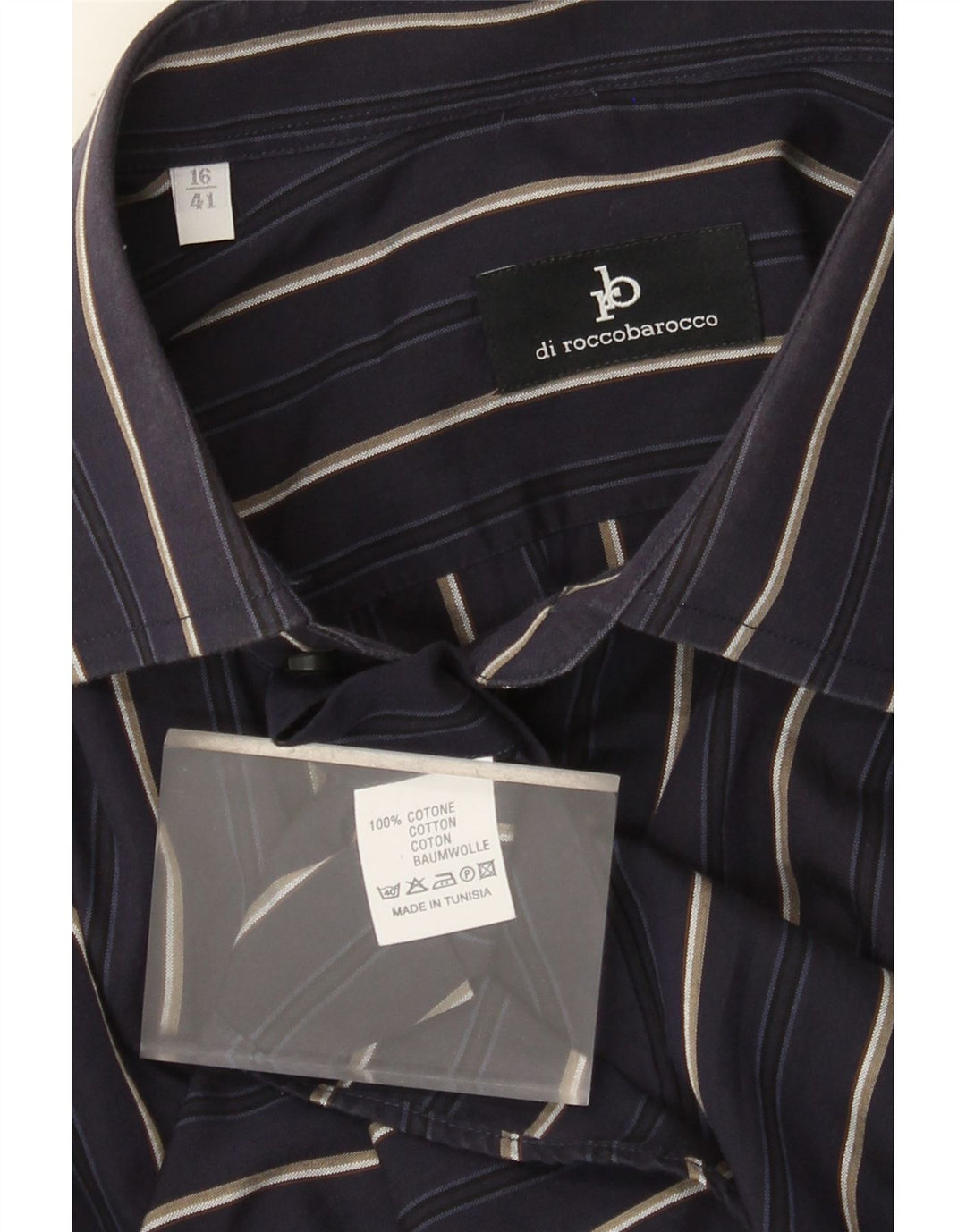 Koszula męska Roccobarocco rozmiar 41 16, duża, bawełniana w granatowe paski