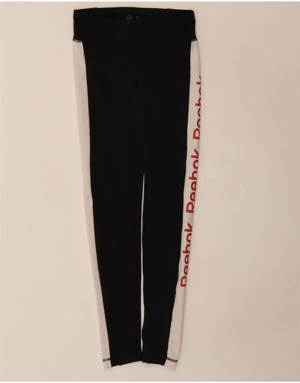 Reebok Womens Graphic Leggings UK 8/ 10 Small Black Colourblock