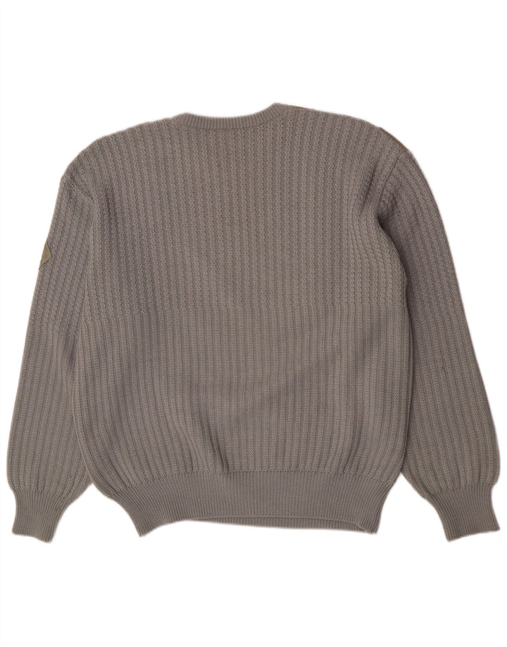 Vintage męski sweter z okrągłym dekoltem, duży, szary, wełniany blok kolorów