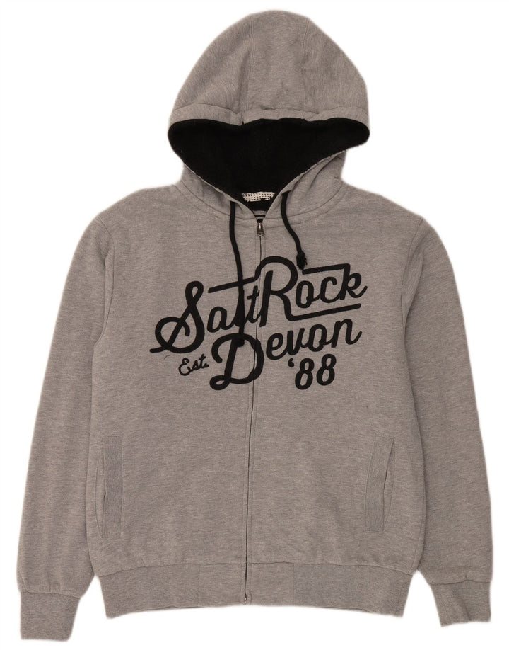 Saltrock Męski sweter z kapturem i zamkiem Devon Graphic Sherpa, średnio szary, retro