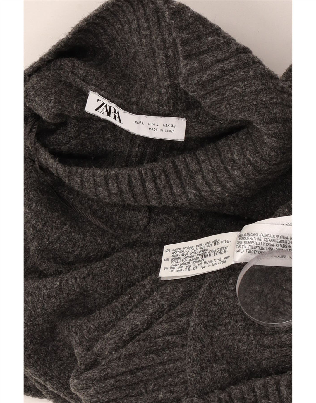 Damski sweter Zara Crop Oversize z golfem UK 16, duży, szary
