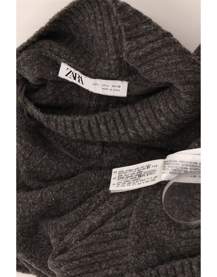 Damski sweter Zara Crop Oversize z golfem UK 16, duży, szary