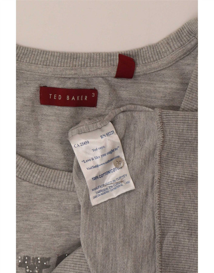 Damski sweter Ted Baker Graphic z krótkim rękawem, rozmiar 3, średni szary