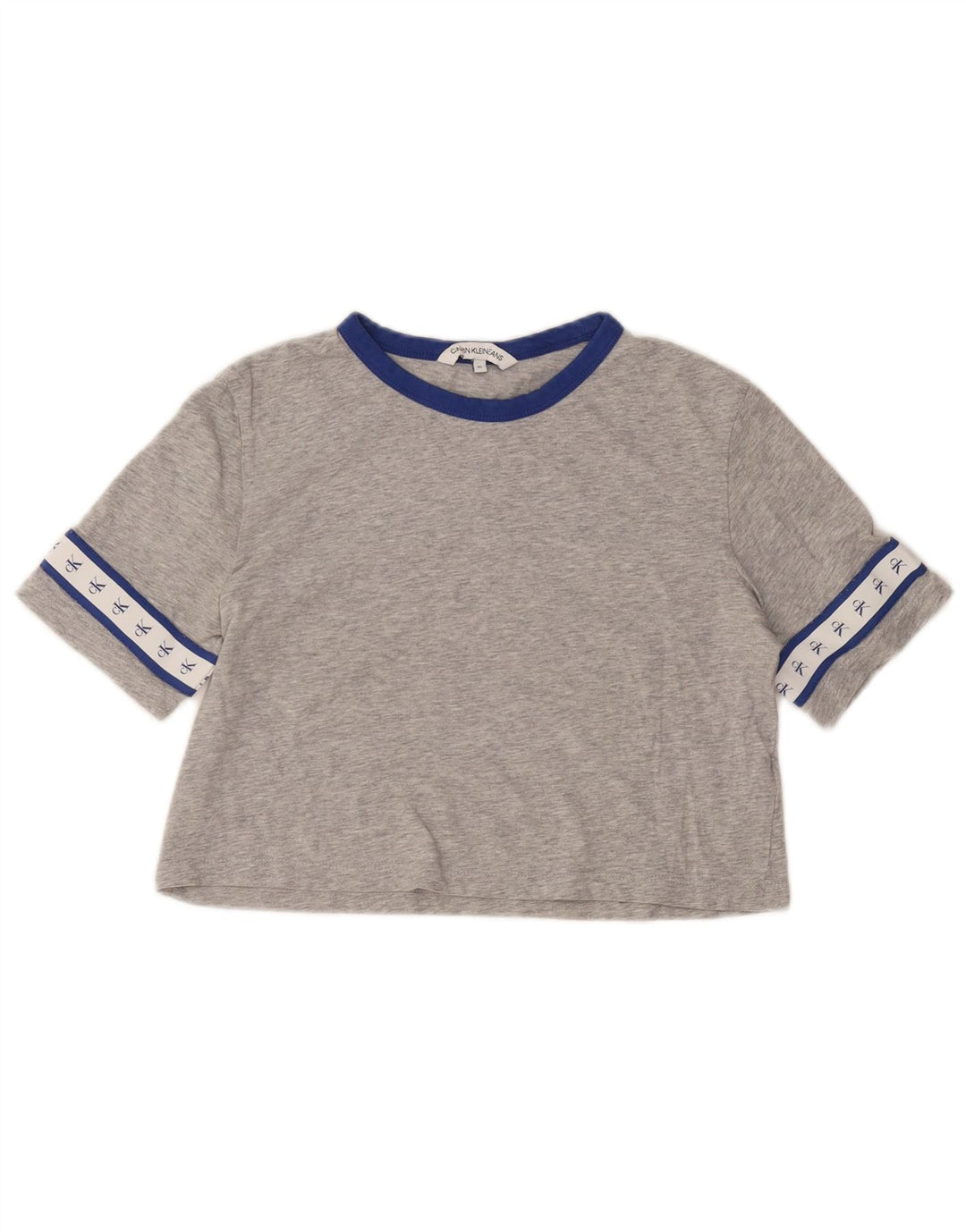 CALVIN KLEIN Damski t-shirt z grafiką Crop Top UK 6 XS, szary, bawełniany