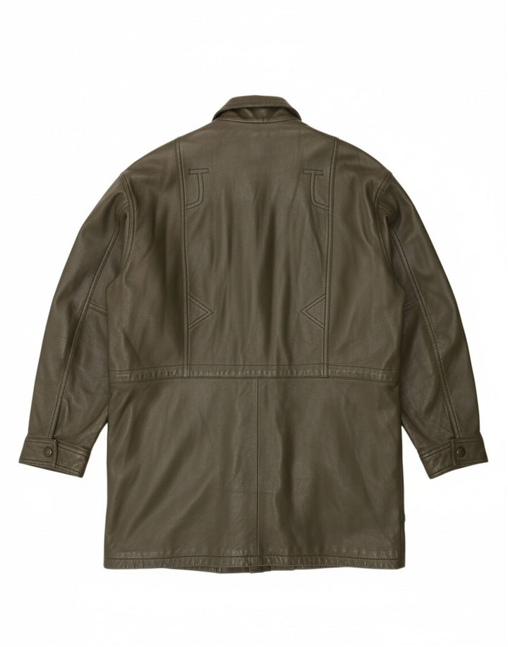 VINTAGE Mens Leather Coat UK 42 XL Khaki Leather
