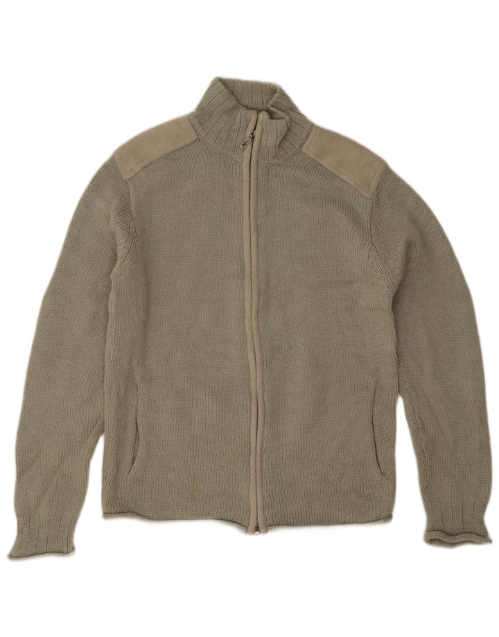 Męski sweter rozpinany French Connection Średni khaki, wełna z blokami kolorów
