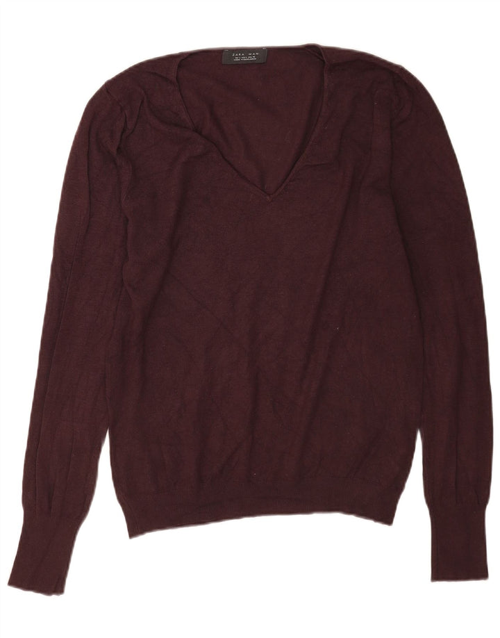 Męski sweter Zara z dekoltem w kształcie litery V, duży, brązowy, wiskoza