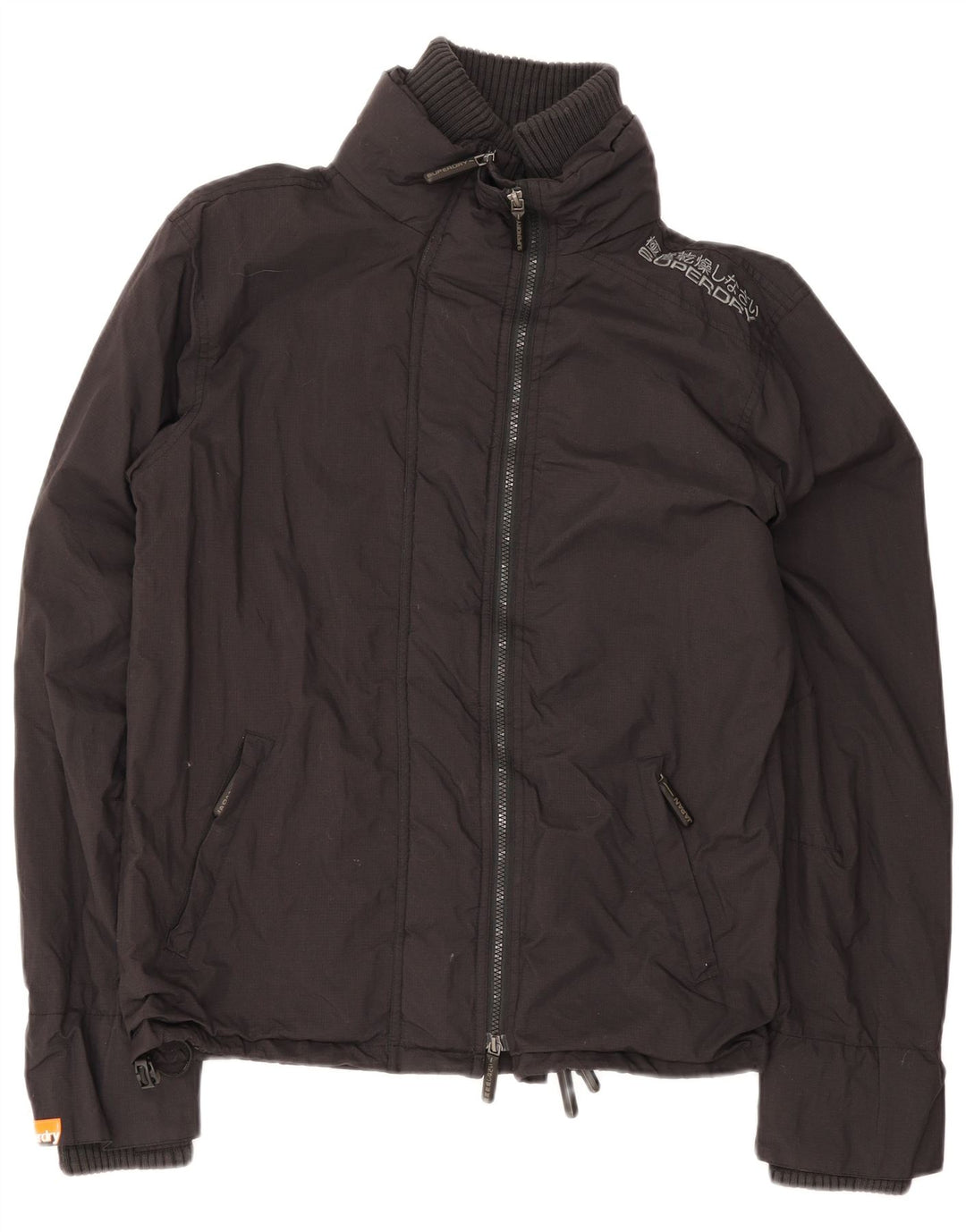 Damska kurtka przeciwdeszczowa Superdry UK 16, duża, czarna nylonowa