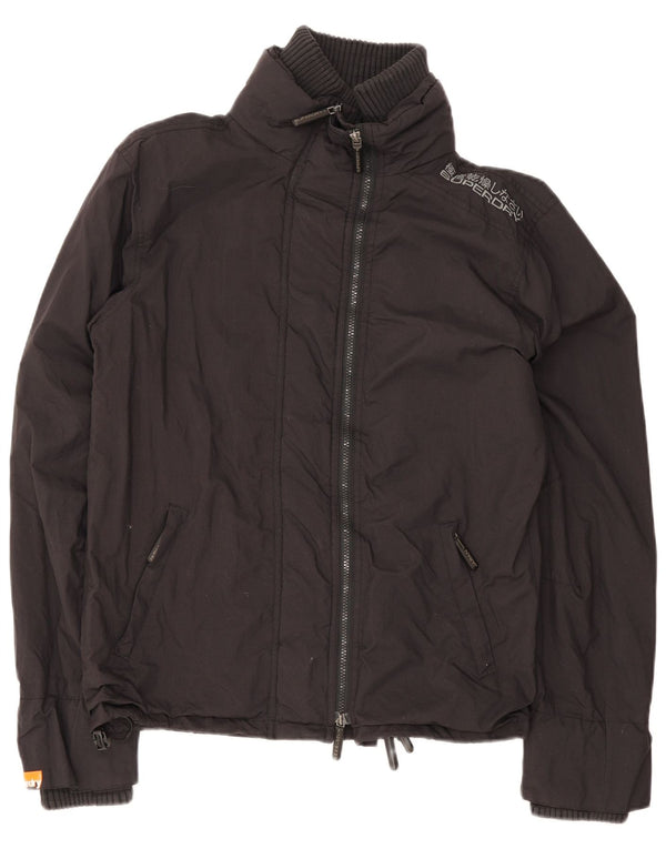 Damska kurtka przeciwdeszczowa Superdry UK 16, duża, czarna nylonowa