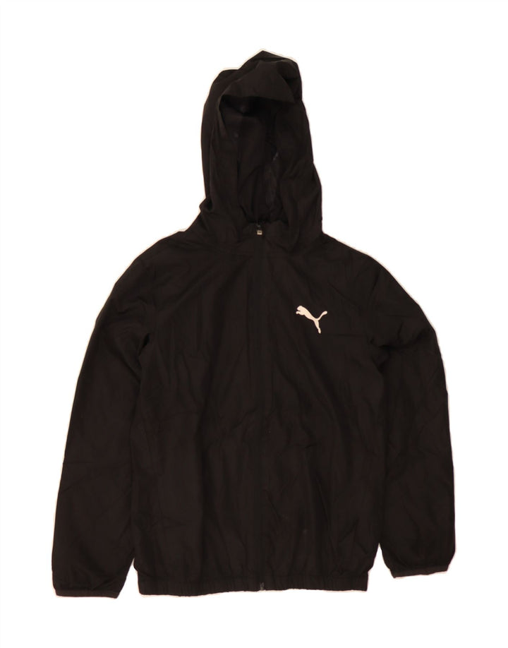 PUMA Boys Graphic Hooded Rain Jacket 10-11 Years Medium Black Polyester Vintage Puma and Second-Hand Puma from Messina Hembry 