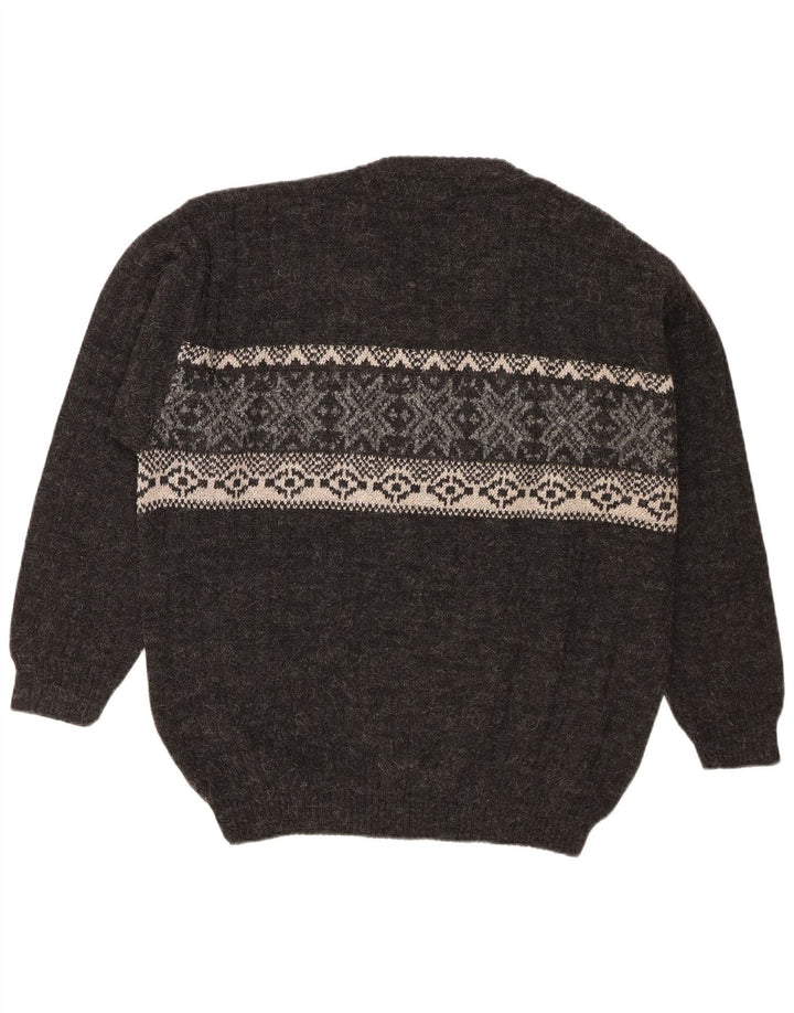 Vintage męski sweter z dekoltem w kształcie litery V, XL, szary, wełniany Fair Isle