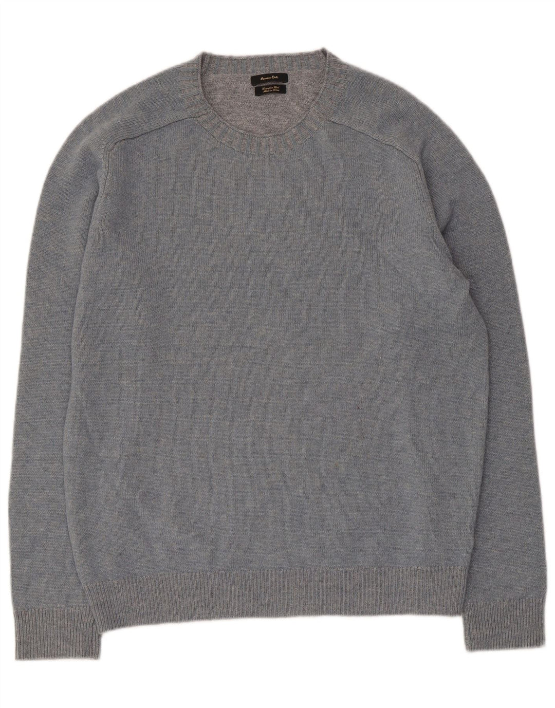 Męski sweter z okrągłym dekoltem Massimo Dutti, duży, niebieski, wełniany