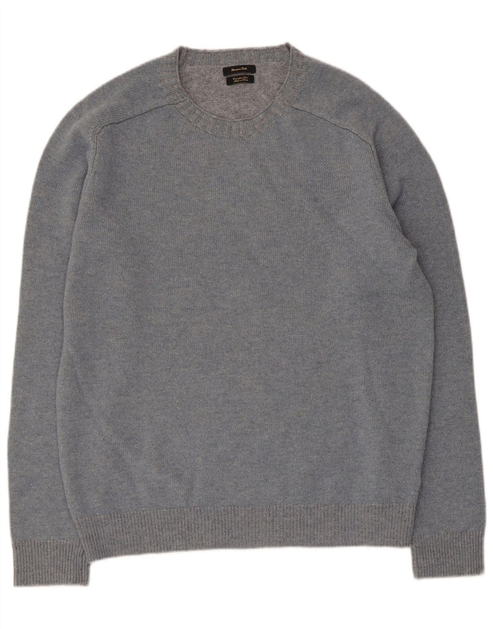 Męski sweter z okrągłym dekoltem Massimo Dutti, duży, niebieski, wełniany