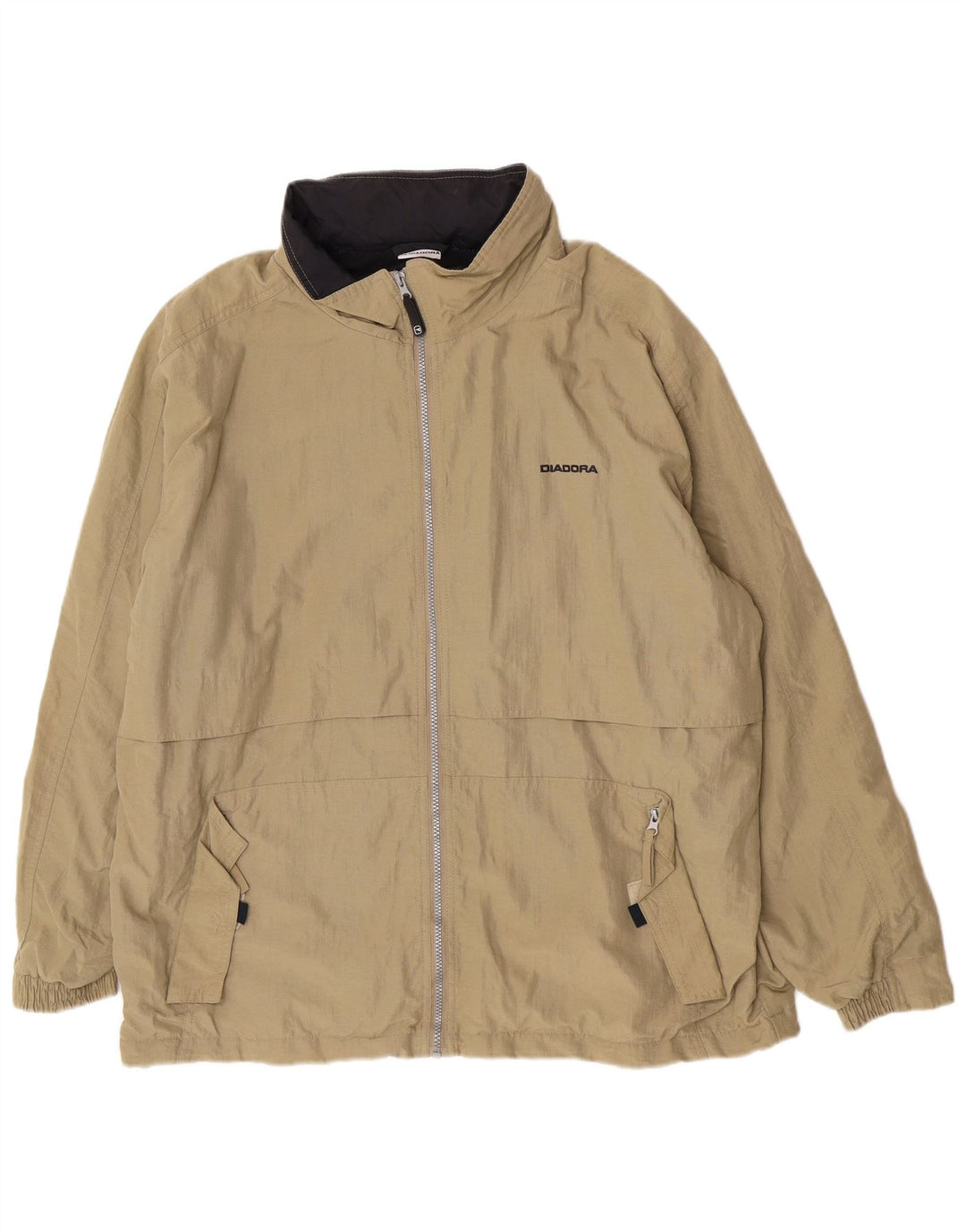 Męski płaszcz przeciwdeszczowy z kapturem Diadora UK 40, duży, khaki, poliamid