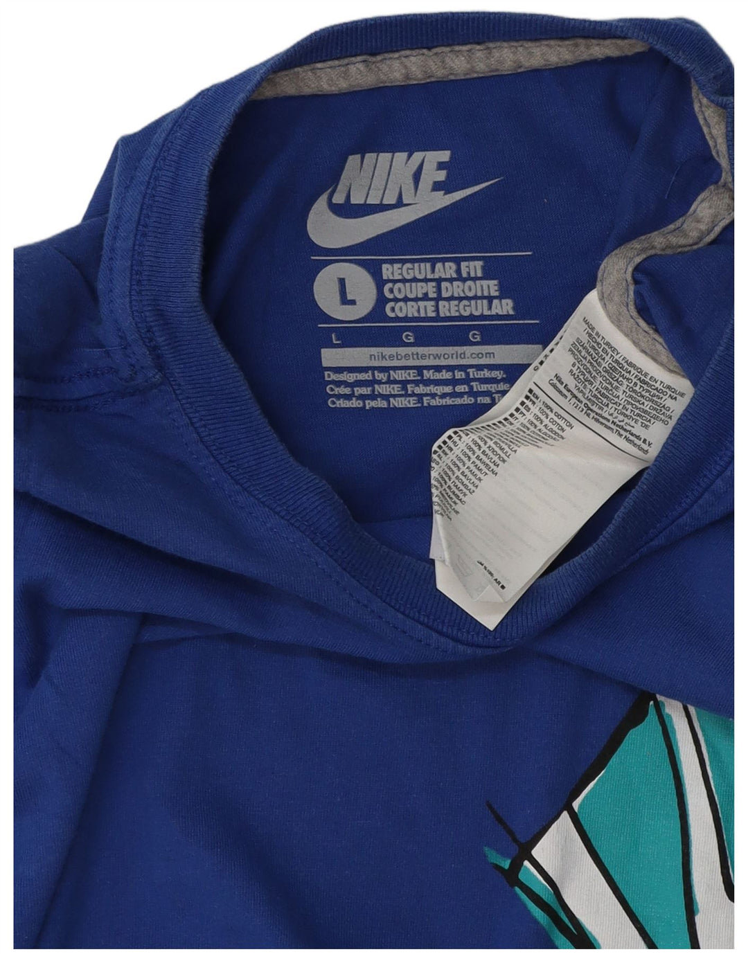 Męski T-shirt NIKE o regularnym kroju z grafiką, duży, niebieski, bawełniany