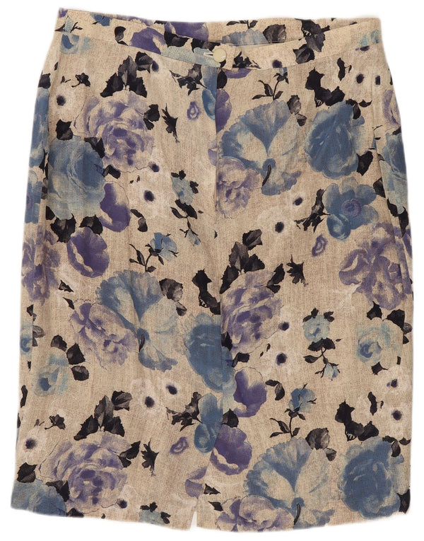 Prosta spódnica damska w stylu vintage IT 48 XL W34 Wielobarwny kwiatowy jedwab