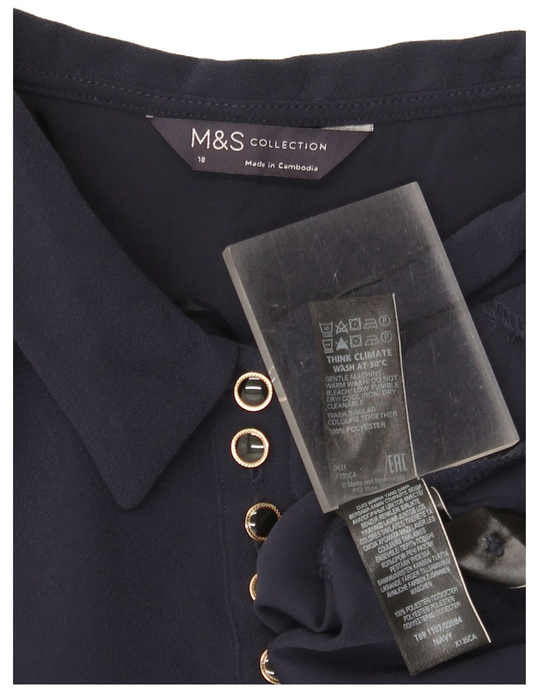 Marks & Spencer Damska sukienka typu shift z długim rękawem, UK 18 XL, granatowa, poliester