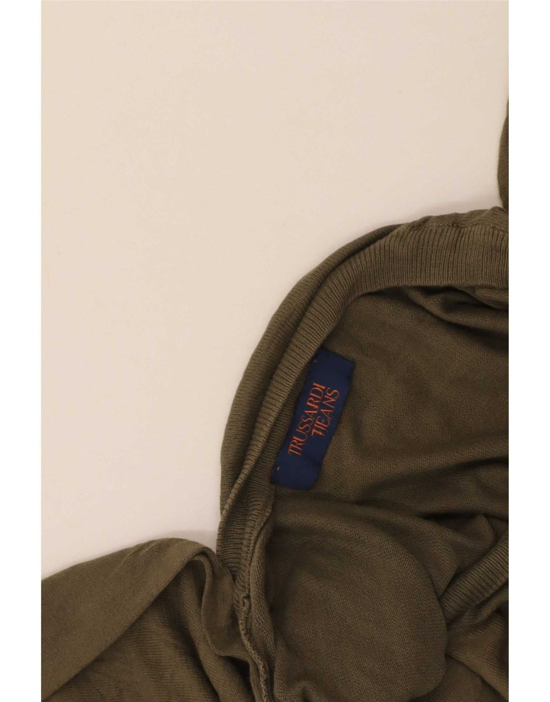 Męski sweter z dekoltem w kształcie litery V, duży khaki, Trussardi Jeans