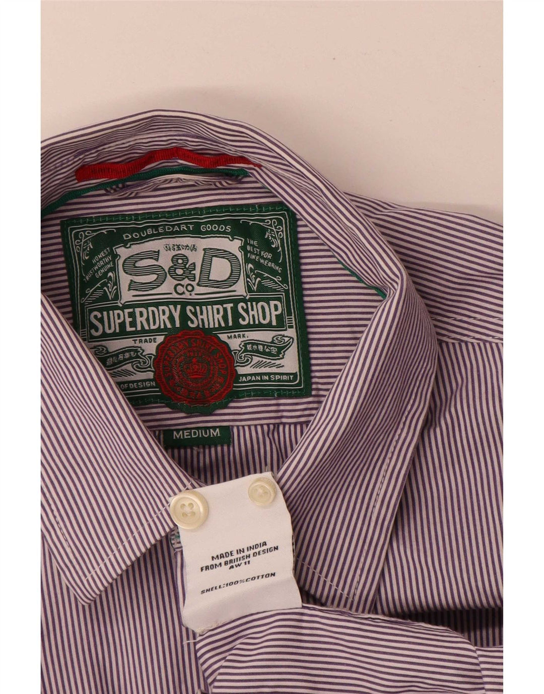 Męska koszula Superdry o regularnym kroju, średnio fioletowa, bawełniana w prążki