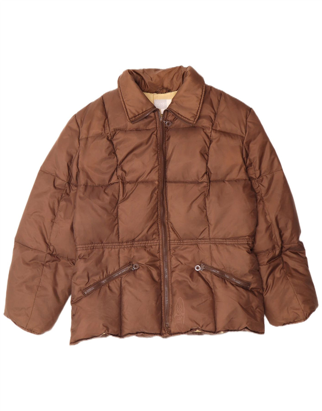 Damska ocieplana kurtka ESPRIT UK 16, duża, brązowa, nylonowa