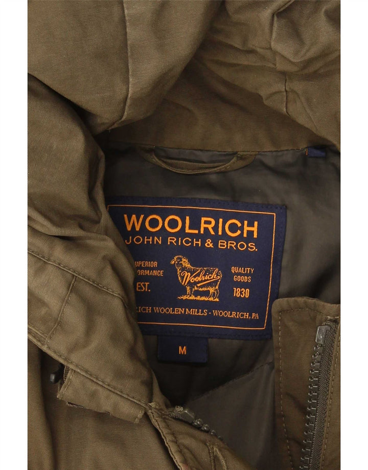 Damski ocieplany płaszcz z kapturem Woolrich UK 14, średnia bawełna khaki