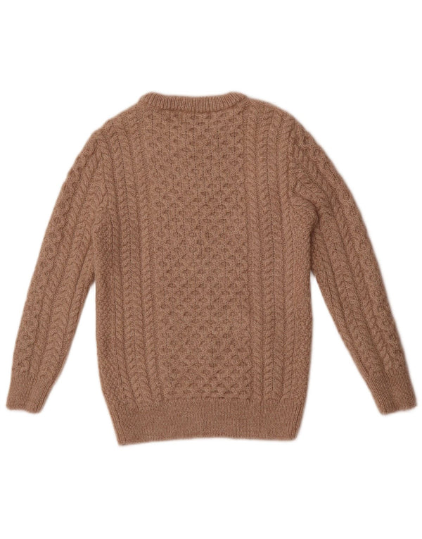 Sweter damski w stylu vintage, z dekoltem w łódkę, UK 10, mała, beżowa, wełna z merynosów